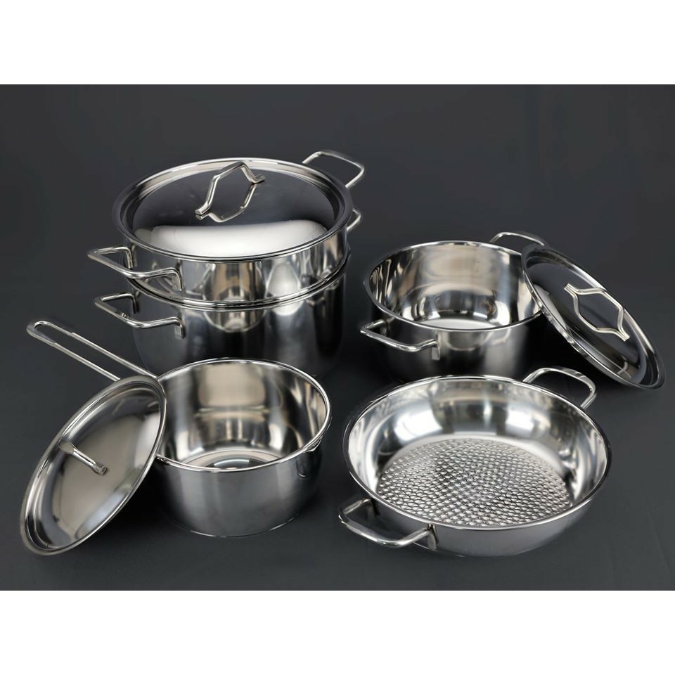 Bộ nồi FIVESTAR 5 chiếc 3 đáy nắp inox