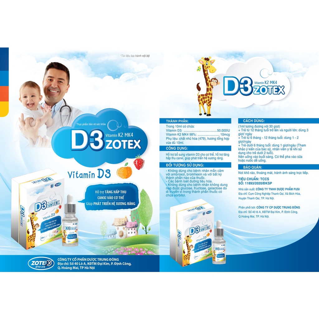 Vitamin D3 K2 MK4 Zotex tăng cường khả năng hấp thu canxi cho bé phát triển hệ xương răng chắc khỏe chống còi xương 30ml