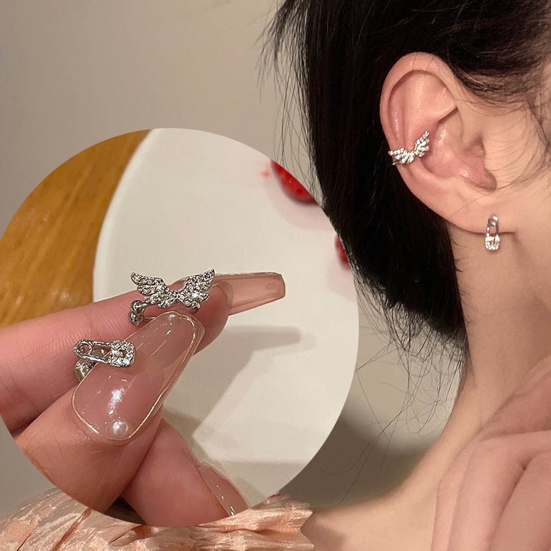 Khuyên Tai Hình Cánh Thiên Thần Đính Đá Thiết Kế Mới Cao Cấp Thời Trang