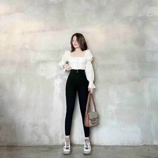 quần jeans ôm cạp cao 2 cúc co dãn