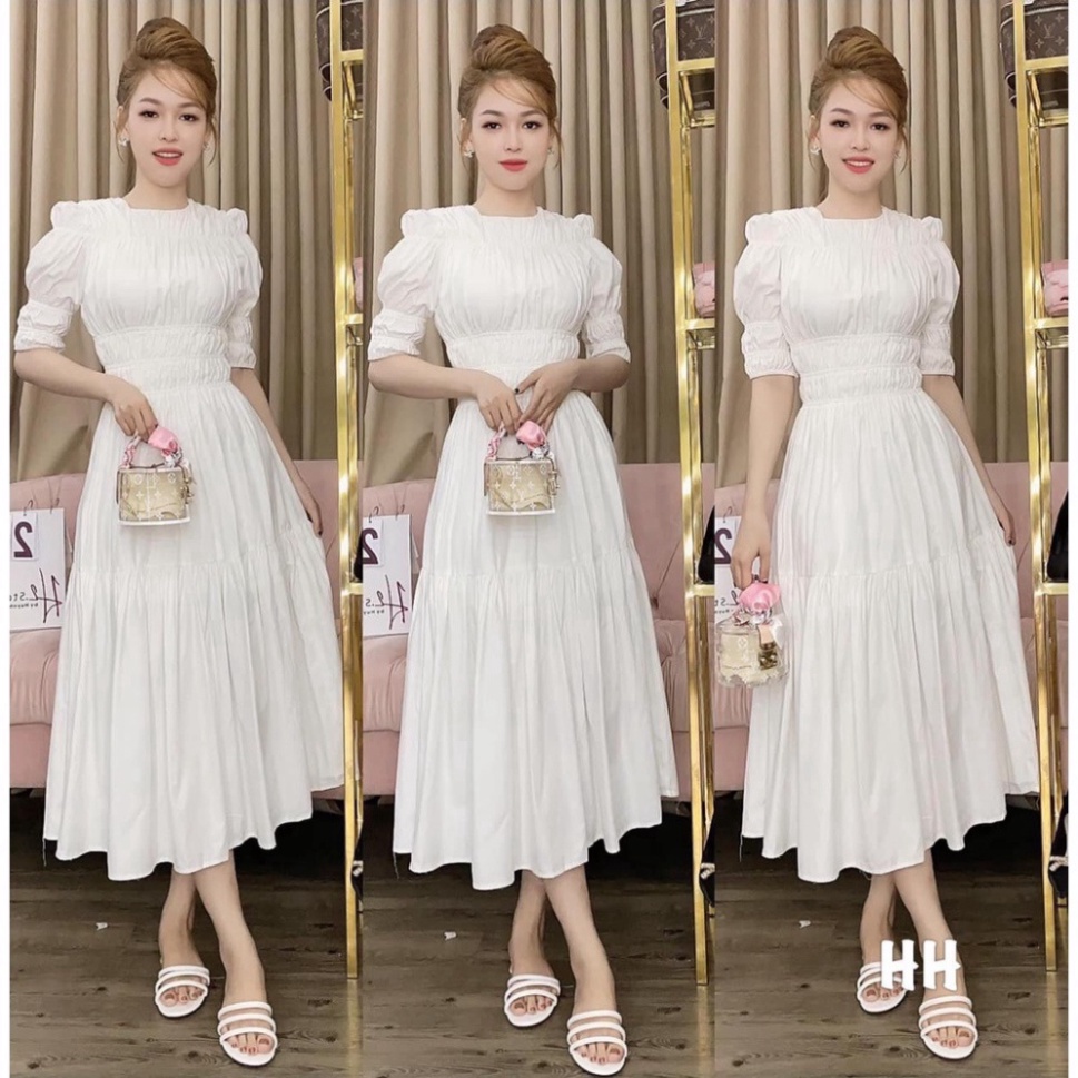 Váy Maxi Thô Nhún Ngực Tay Phồng Loại 1 - Sỉ Ngọc Tâm