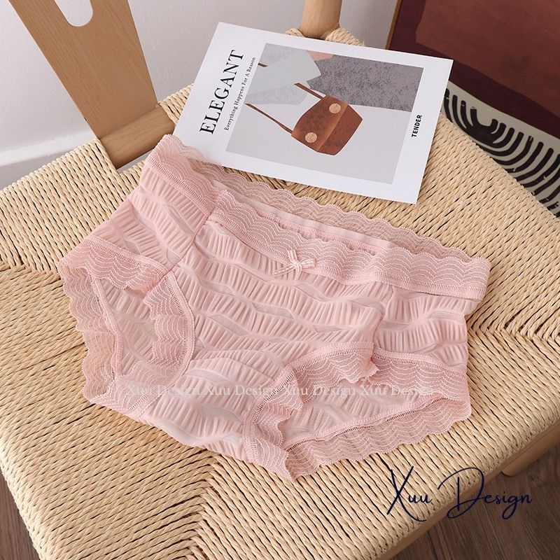 Quần lót nữ Wexuu quần lót Su cao cấp mặt nhăn phối ren co dãn mềm mại kháng khuẩn thông thoáng - QC94