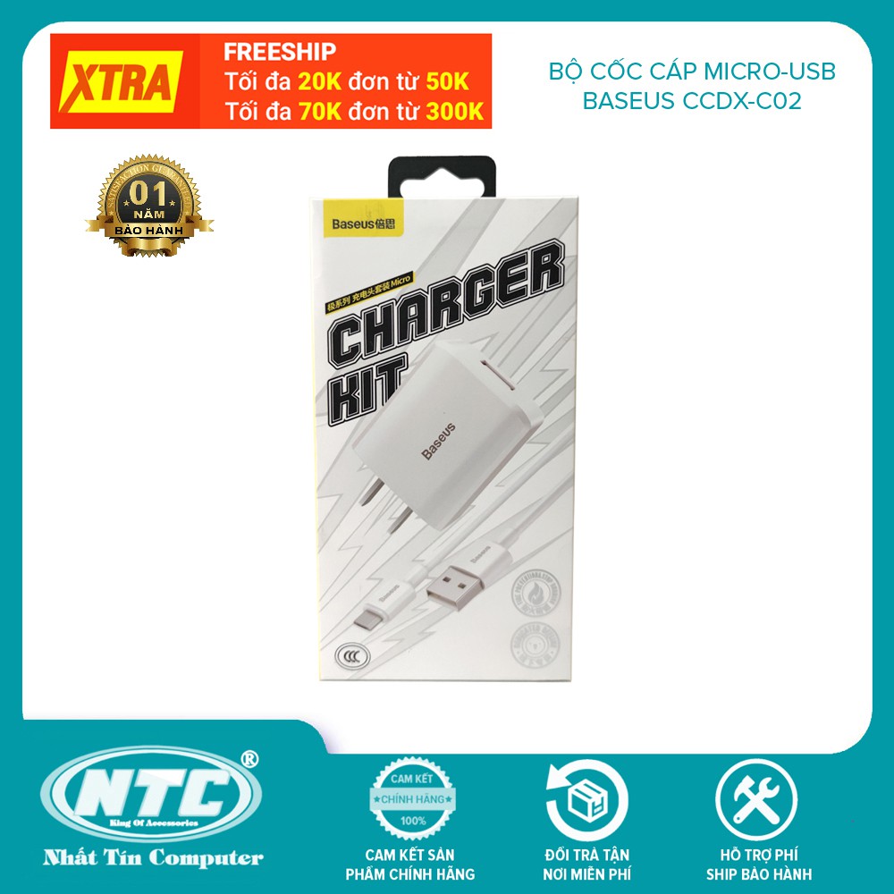 Bộ cốc cáp microUSB Baseus CCDX-C02 max 2A - dây dài 1m truyền dữ liệu (Trắng)