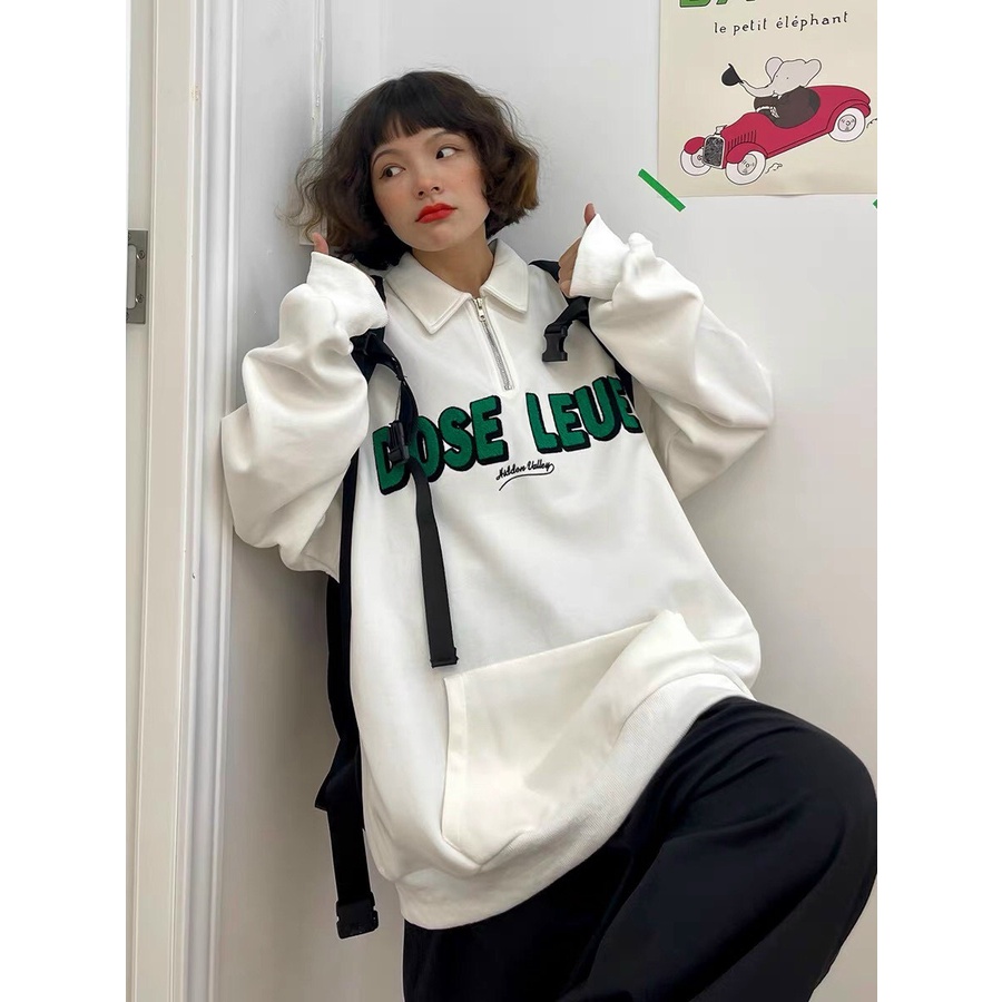 Áo Polo Dài Tay Dose PEONYB Unisex [FREESHIP] Nỉ ngoại form rộng in chữ xanh vintage cá tính đường phố hàn quốc đẹp