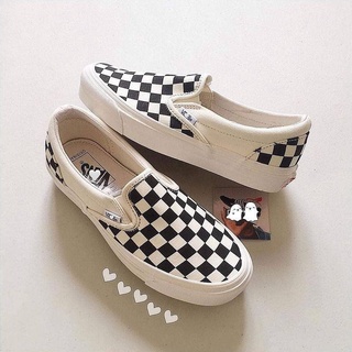 Giày Vans Caro Slip On Giầy Lười Nam Nữ Giá Rẻ Vans Vault Old Skool Đen Trắng Vải Cao Cấp Full Bill Box
