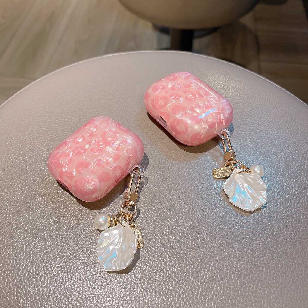 Vỏ Bảo Vệ Hộp Sạc Tai Nghe Airpods 1 2 3 rd Pro Hình Báo Hồng Kèm Móc Khóa Ngọc Trai Dễ Thương Ốp
