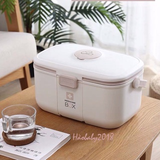 Hộp đựng thuốc gia đình, dụng cụ y tế hai tầng đa năng có ngăn chia thuốc, có tay cầm khoá hộp chắc chắn siêu bền Honper