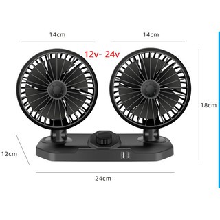 Quạt máy đôi mini 12v xoay 360 tiện ích trên ô tô, xe hơi cao cấp