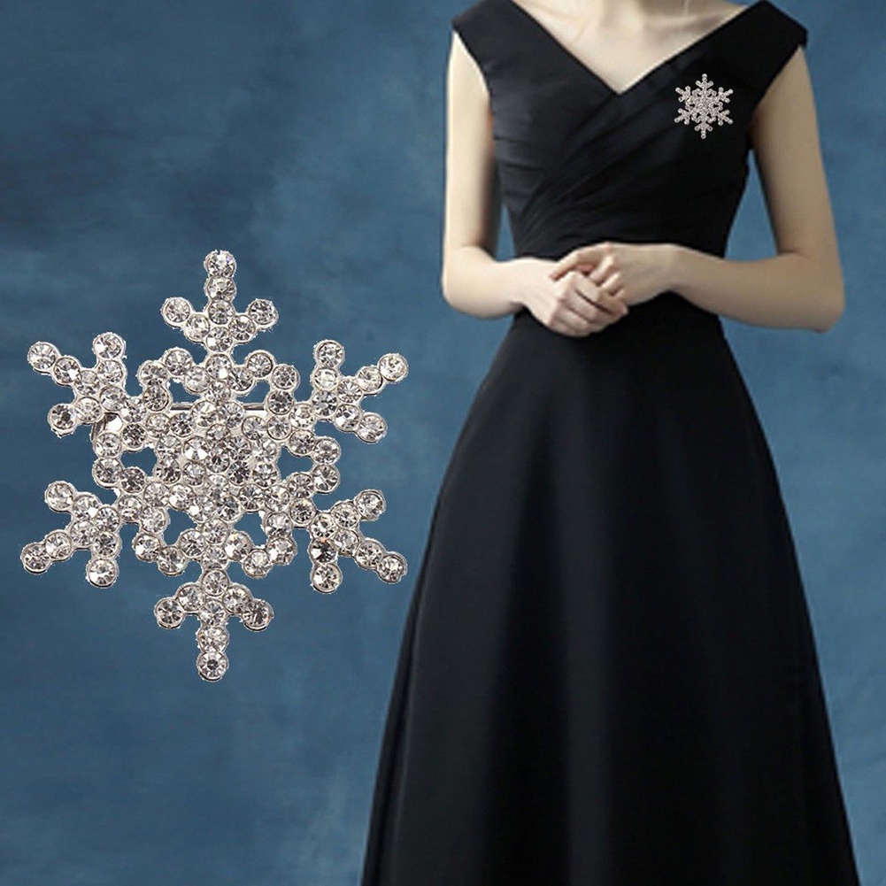 Ghim cài áo nữ hình bông tuyết đính đá thanh lịch thời trang