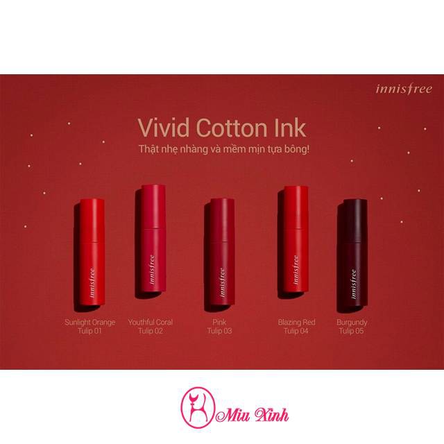 SON LÌ [INNISFREE] Vivid Cotton Ink ( đủ màu )