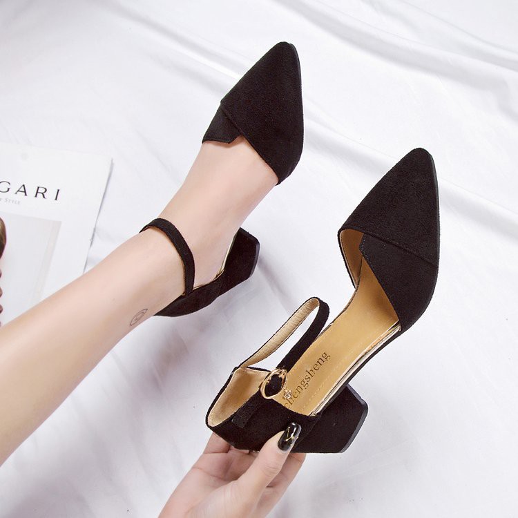 🌺Giày Cao Gót A26 Đế Cộc/ Quai đơn Mảnh/ Da Lộn/ Đủ size từ 34- 40/ cao 6,5 Cm 2020