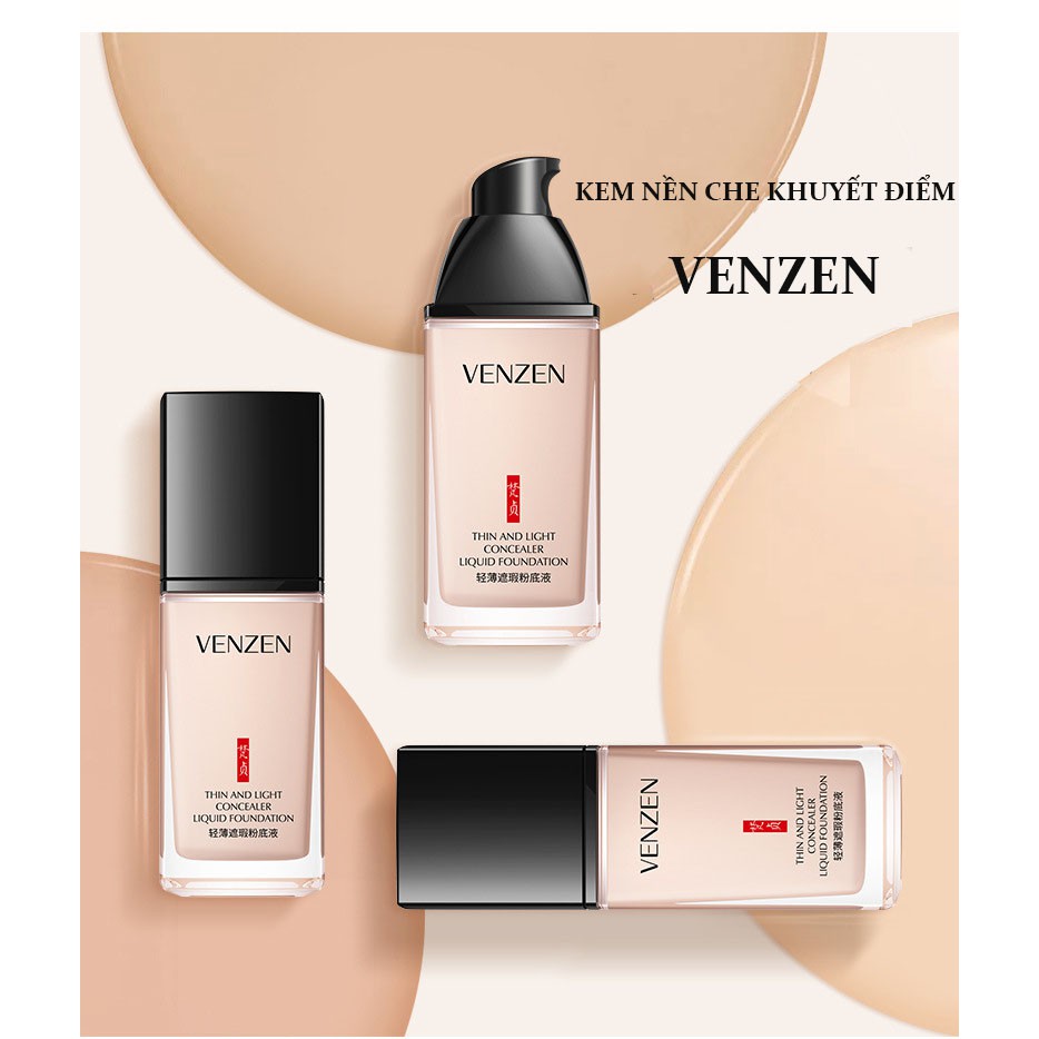 Kem nền Venzen Foundation dạng lỏng tự nhiên, che khuyết điểm kiềm dầu chống nước tặng kèm mút trang điểm XOHIEN 30ml | BigBuy360 - bigbuy360.vn