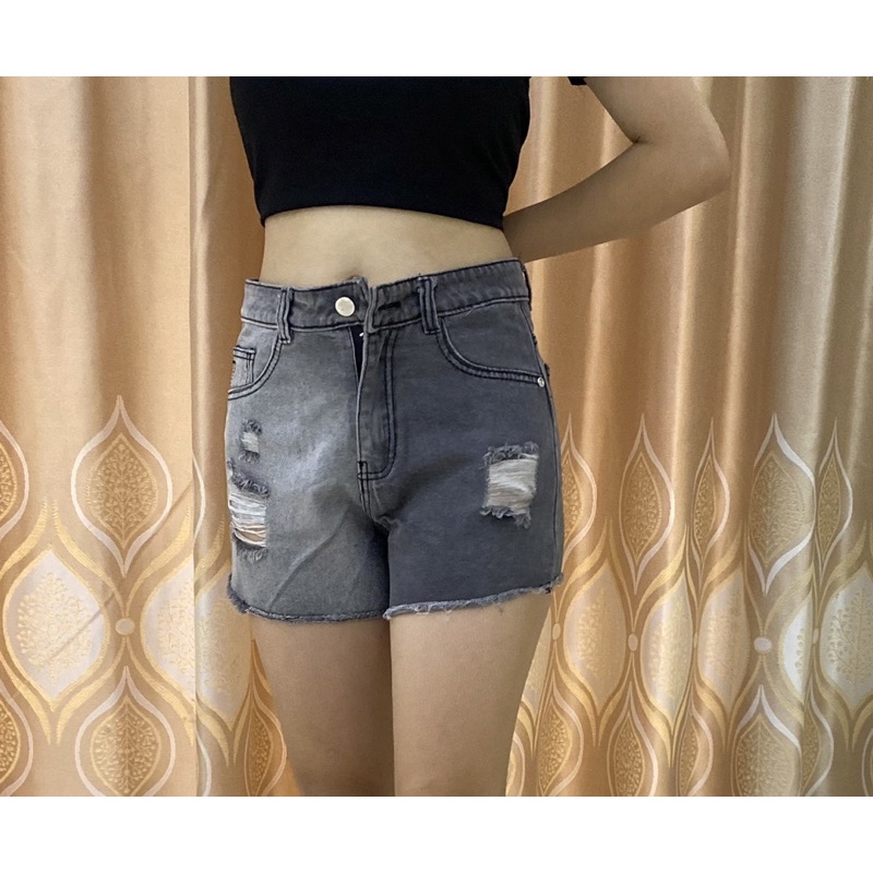 Quần short jean loang màu (đen)