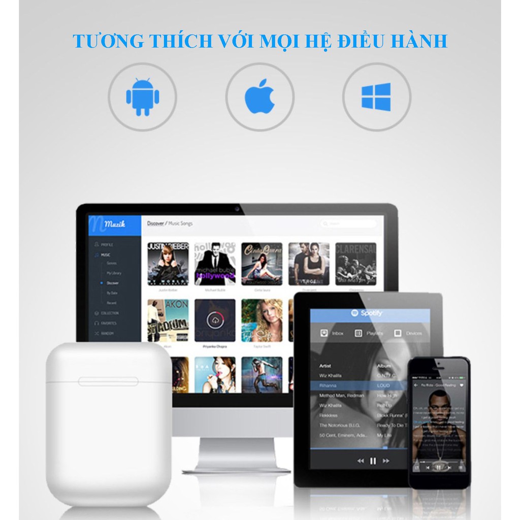 Tai Nghe Bluetooth i12 TWS  5.0 tai nghe không dây i12 Cảm Ứng 1 Chạm Mở Nắp Tự Kết Nối - QT | BigBuy360 - bigbuy360.vn