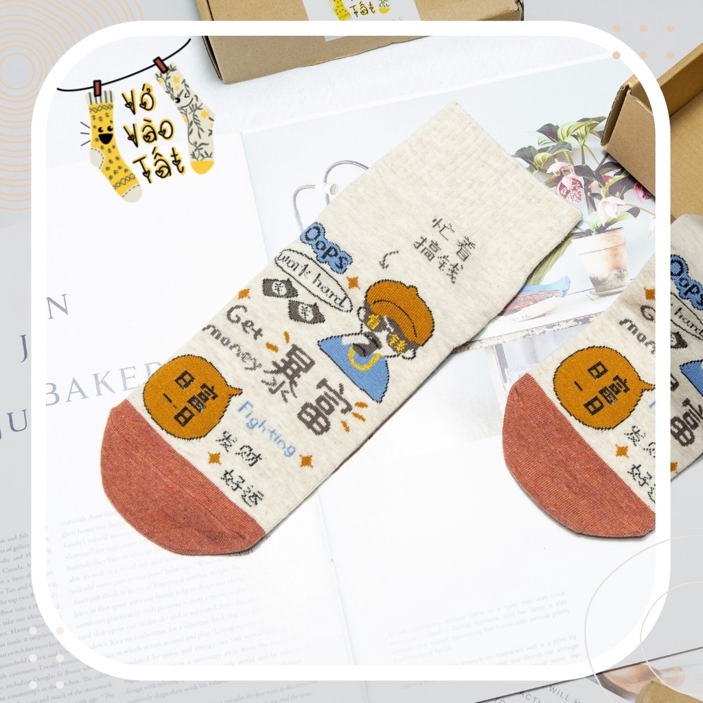 TẤT VỚ CỔ CAO HỌA TIẾT HOẠT HÌNH TRÀ SỮA