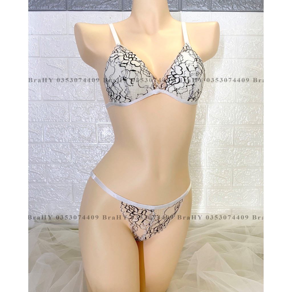 👙 Bra thiết kế sexy 👙 Đồ lót nữ thiết kế màu trắng họa tiết có mút vải ren cao cấp loại 1 gồm áo + quần | BigBuy360 - bigbuy360.vn
