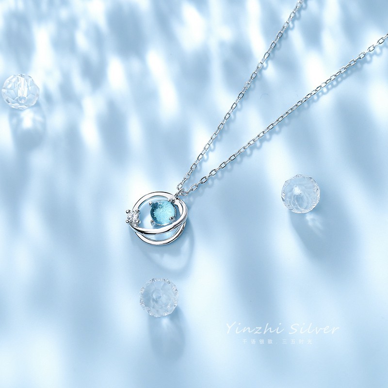 Vòng cổ Bạc 925 Mặt Hình Hành Tinh Màu Xanh Dương B46