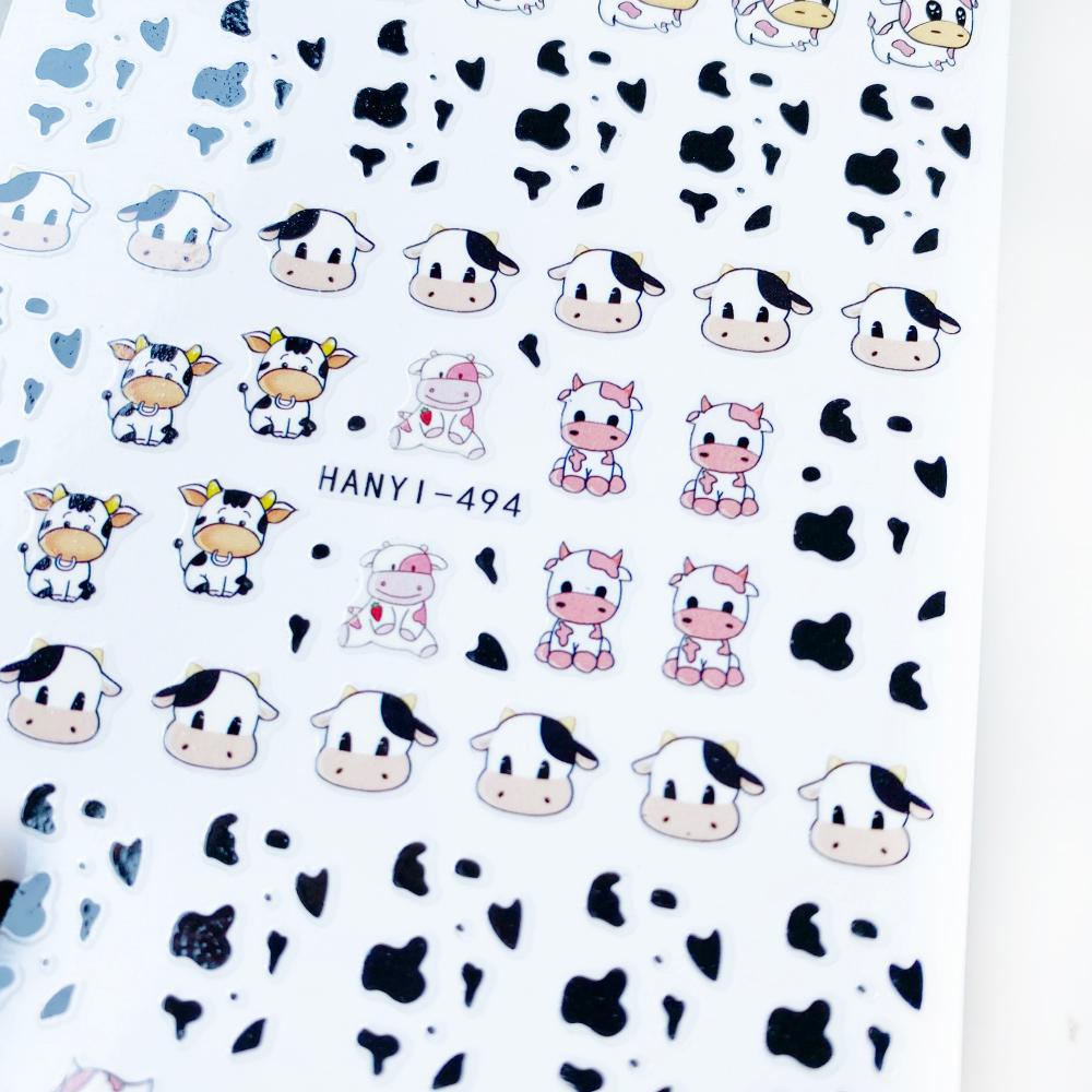 Miếng Dán Trang Trí Móng Tay Tự Dính Họa Tiết Bò Sữa Năm Mới Kiểu Trung Hoa Dễ Thương
