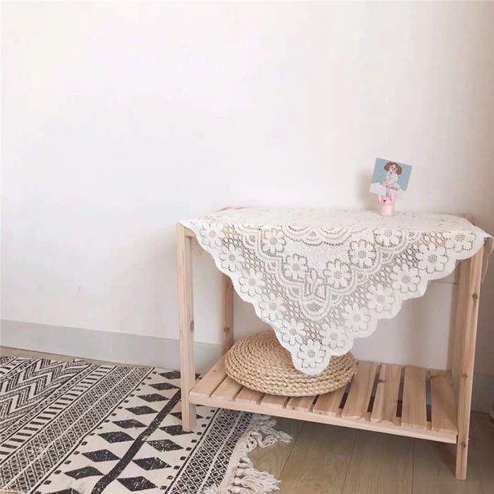 Khăn Trải Bàn Màu Trắng Phối Ren Thiết Kế Xinh Xắn Dùng Làm Đạo Cụ Chụp Ảnh