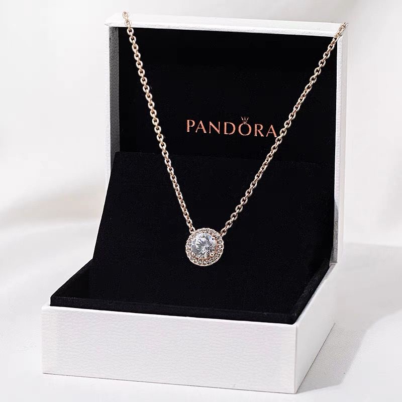 PANDORA Vòng cổ Bạc 925 Mặt Đính Đá Cz Thời Trang Cho Nữ