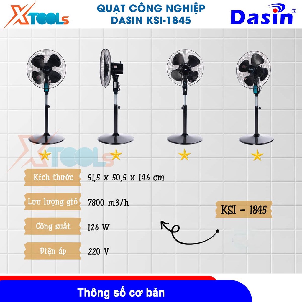 Quạt đứng Dasin KSI-1845 màu đen, công suất 126W, 3 mức tốc độ, sải cánh 45cm [CHÍNH HÃNG][XTOOLS]