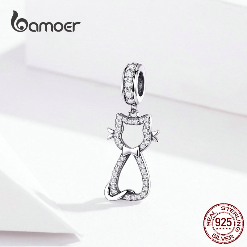 Hạt Trang Sức Bamoer Scc1162 Chốt Bạc Hình Chú Mèo Đính Đá Sáng Tạo Sử Dụng Làm Vòng Tay