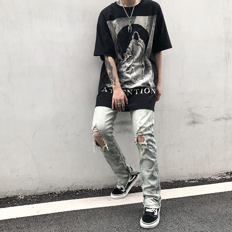 【Black】S-3XL Oversized Tshirt Couple Shirts Korean Tops Baitai Short-sleeved Harajuku Round Collar Temperament New Trend of Literature and Art Fashion T-shirt Ins Fashion Loose T-shirt