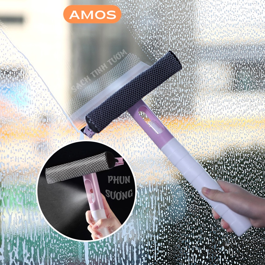 Cây lau kính thông minh AMOS kèm gạt nước tích hợp bình xịt dung dịch làm sáng bóng sạch tinh tươm