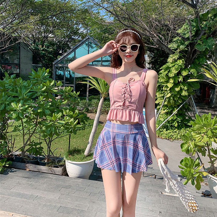 Có sẵn bộ đồ bơi nữ bikini 2 mảnh dáng váy caro đẹp | BigBuy360 - bigbuy360.vn