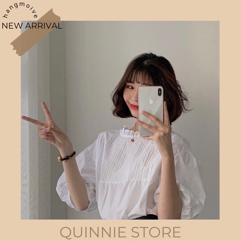 Áo sơ mi trắng cộc tay style Ulzzang, áo trắng tay bồng cổ bèo (ảnh thật ở cuối, mng lưu ý phần cổ)