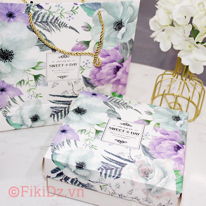 [15*16*6.5] SỈ 24K Set 2 món Hộp quà tặng hộp hoa sáp trà hoa & túi HOA TÍM | BigBuy360 - bigbuy360.vn