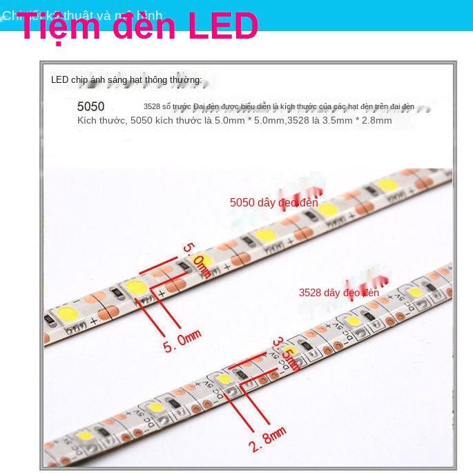 đèn led 5V miếng dán chống thấm sàn 5050/3528 gian hàng 60 rộng 5mm dải ánh sáng linh hoạt 5 volt bảng trần