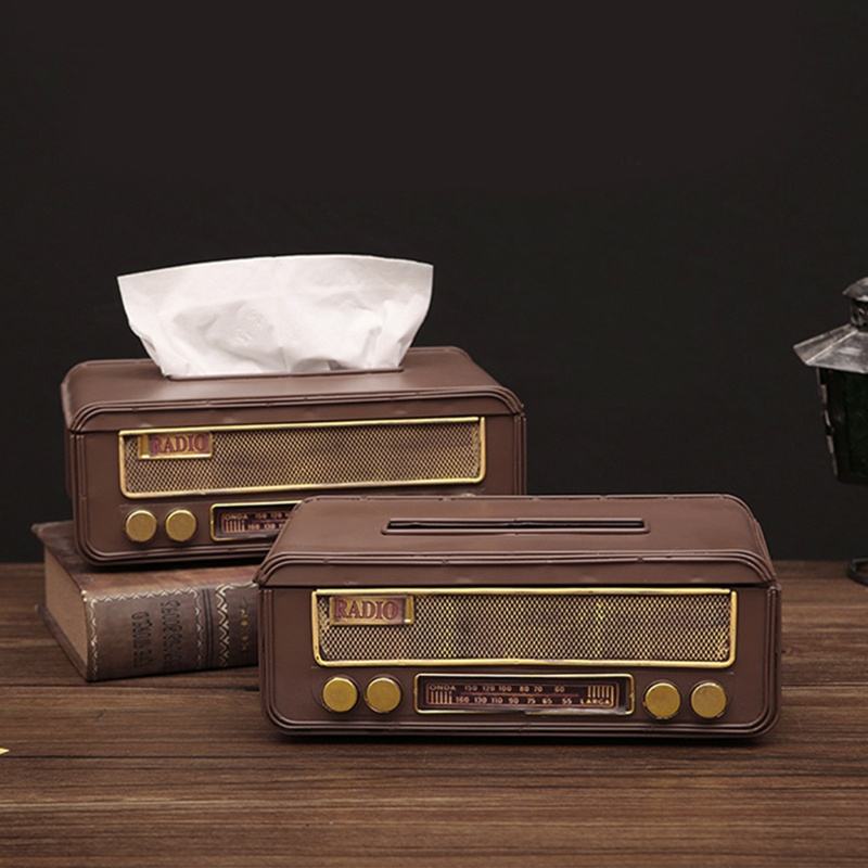 Hộp Đựng Khăn Giấy Bằng Sắt Hình Chữ Nhật Phong Cách Retro