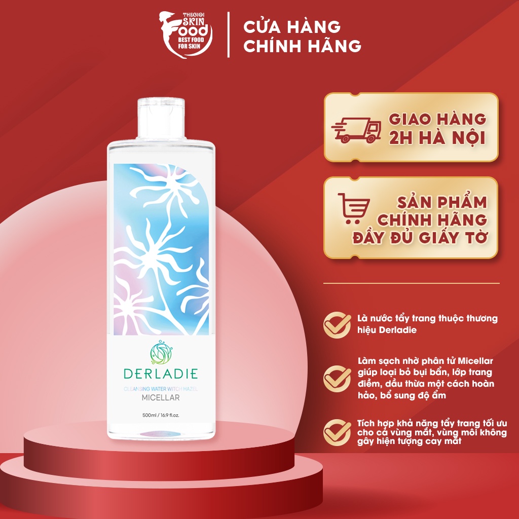 Nước Tẩy Trang Làm Sạch Da, Dịu Nhẹ Derladie Cleansing Water Witch Hazel Micellar 500ml