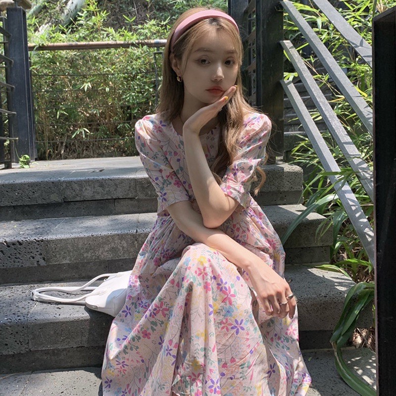 Đầm babydoll hoa nhí thô 3 màu