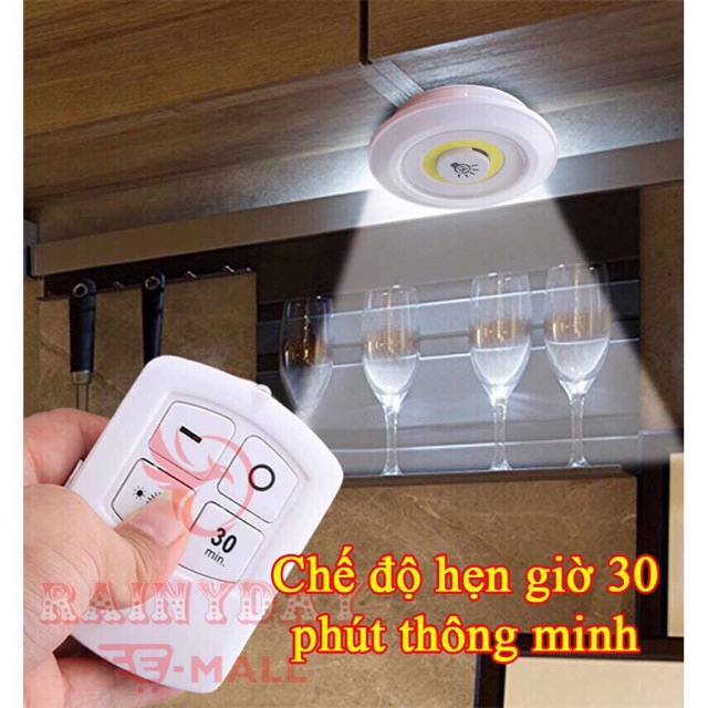 Đèn Led Mini GIADUNGBANBUONTANTHANH Bộ 3 Đèn LED Mini Gắn Tường Tủ, Có Điều Khiển Từ Xa, Có Chức Năng Hẹn Giờ Tắt