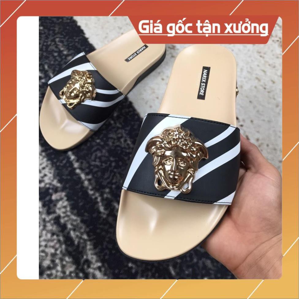Dép nam quai ngang in họa tiết vằn trắng đen-VS10