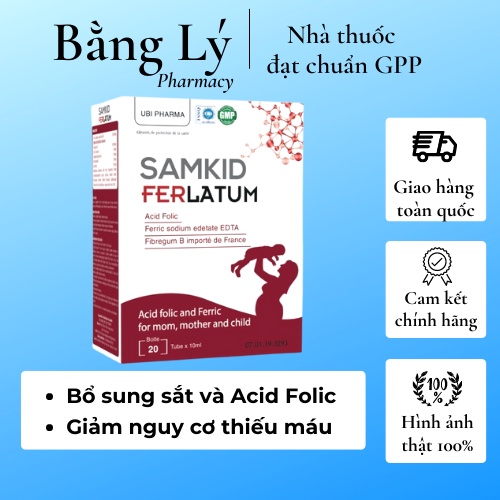 SAMKID Ferlatum - bổ sung sắt và Acid Folic, hỗ trợ nguy cơ thiếu máu do thiếu sắt (Hộp 20 ống x 10ml)