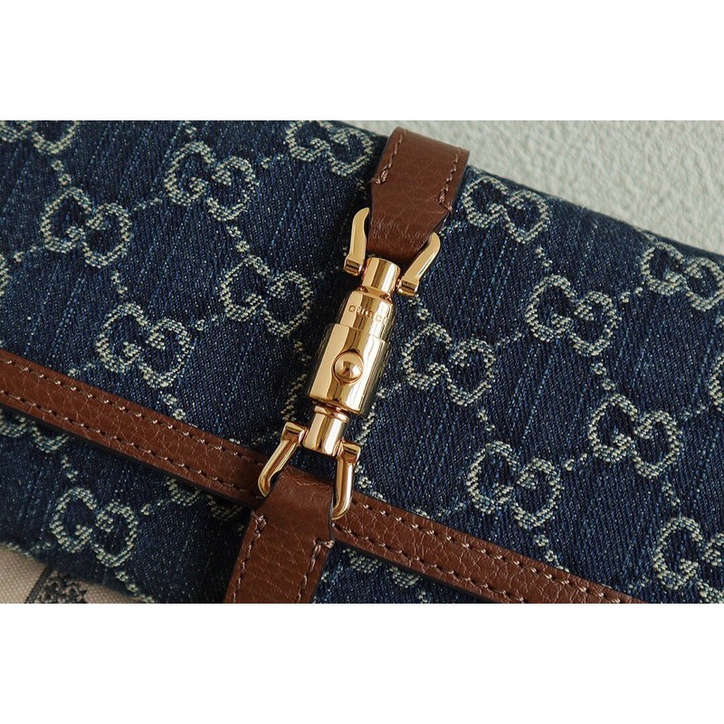 túi đeo chéo nữ dáng dài da vải denim in logo dây nhỏ gucci GC gG