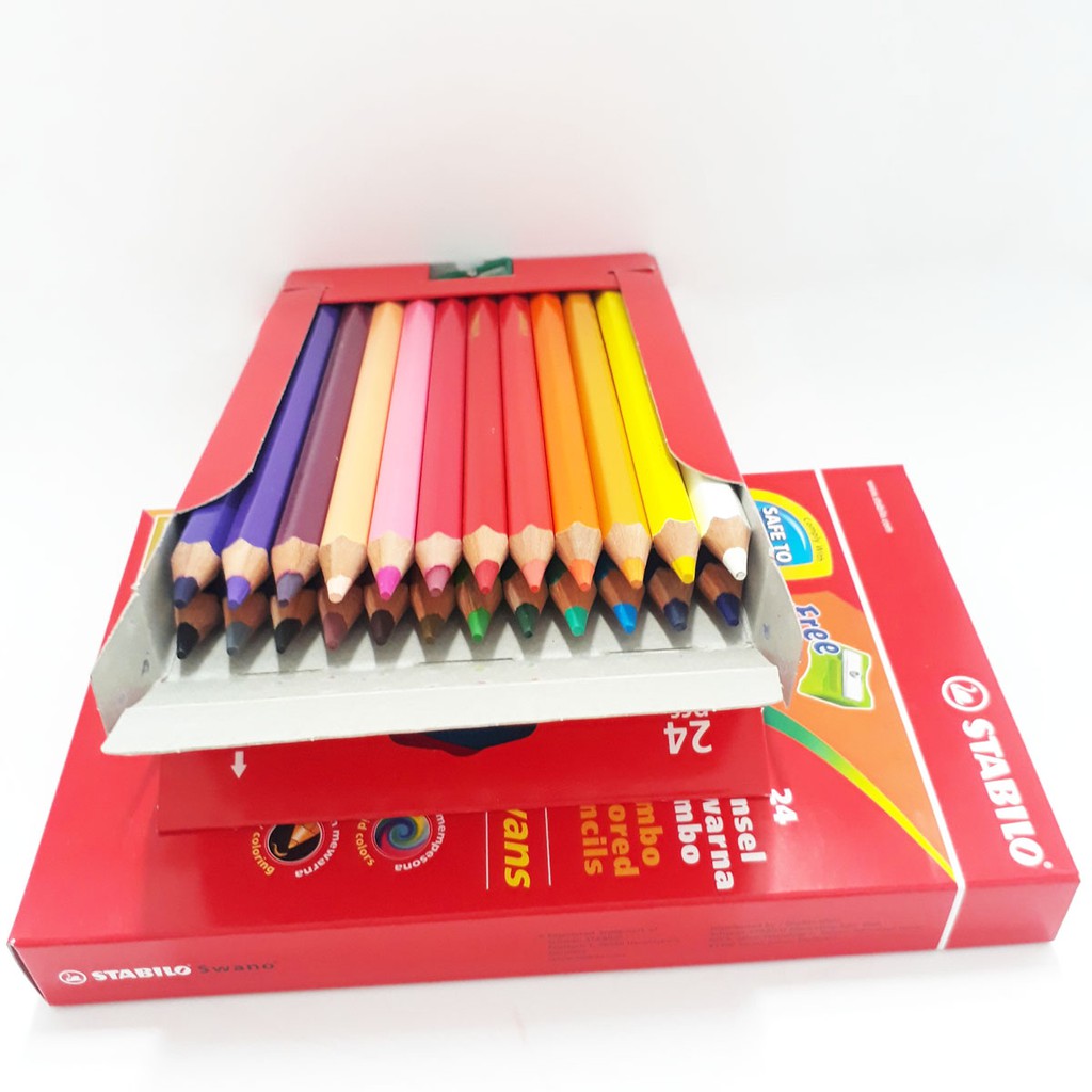 Bộ bút chì màu STABILO Jumbo 24 cây/hộp + bút chì màu STABILO Swans 12 cây ngắn/hộp (CLJ1879-24G)