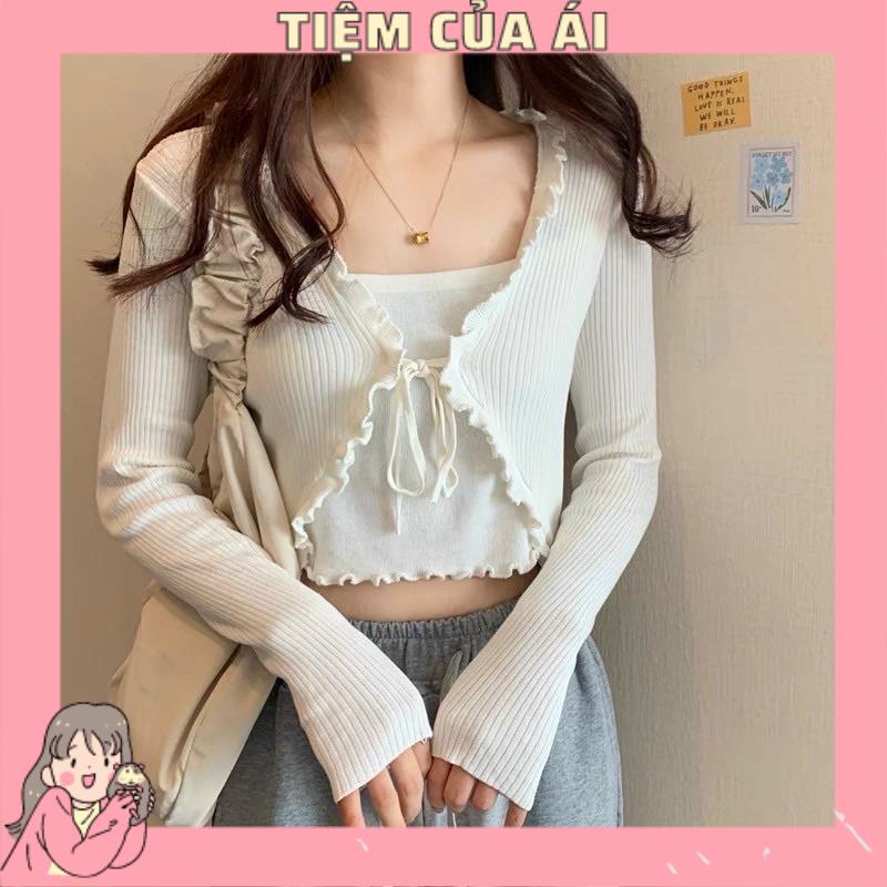 🌱 Áo cardigan khoác cột dây croptop - Set áo 2 dây và khoác 🌱