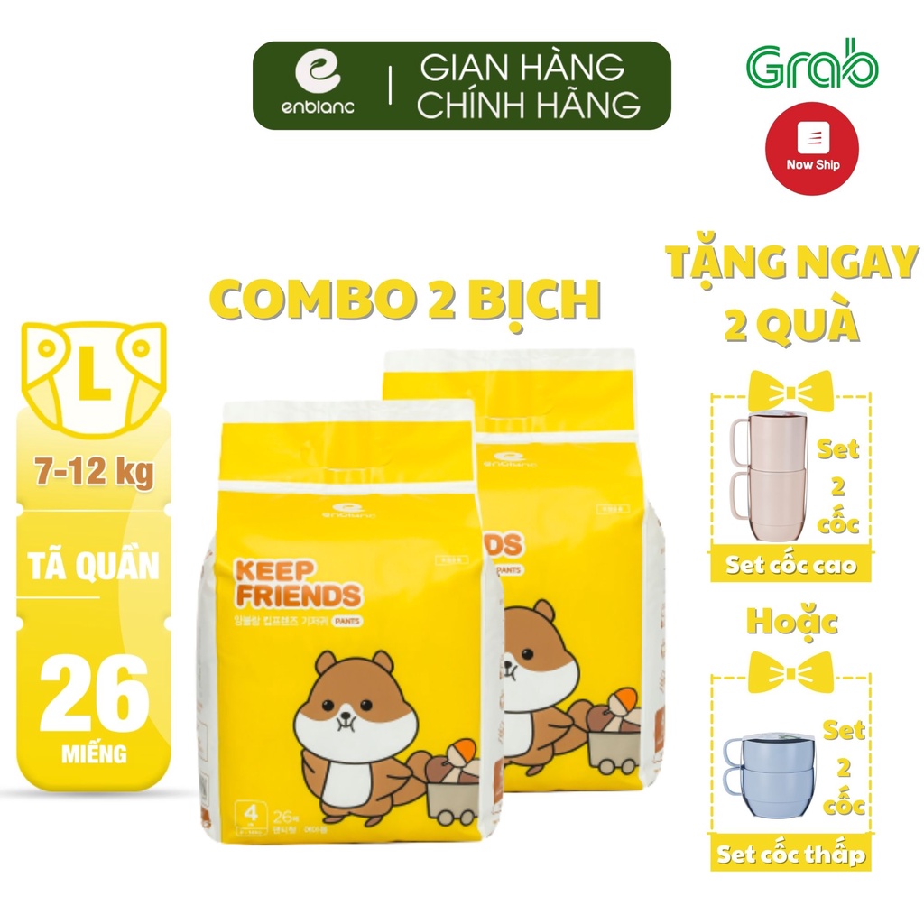 Combo 2 Tã Quần Size L26 ENBLANC KEEP FRIENDS Siêu Thấm Hút, Thoáng Mát Cho Bé Trai, Bé Gái