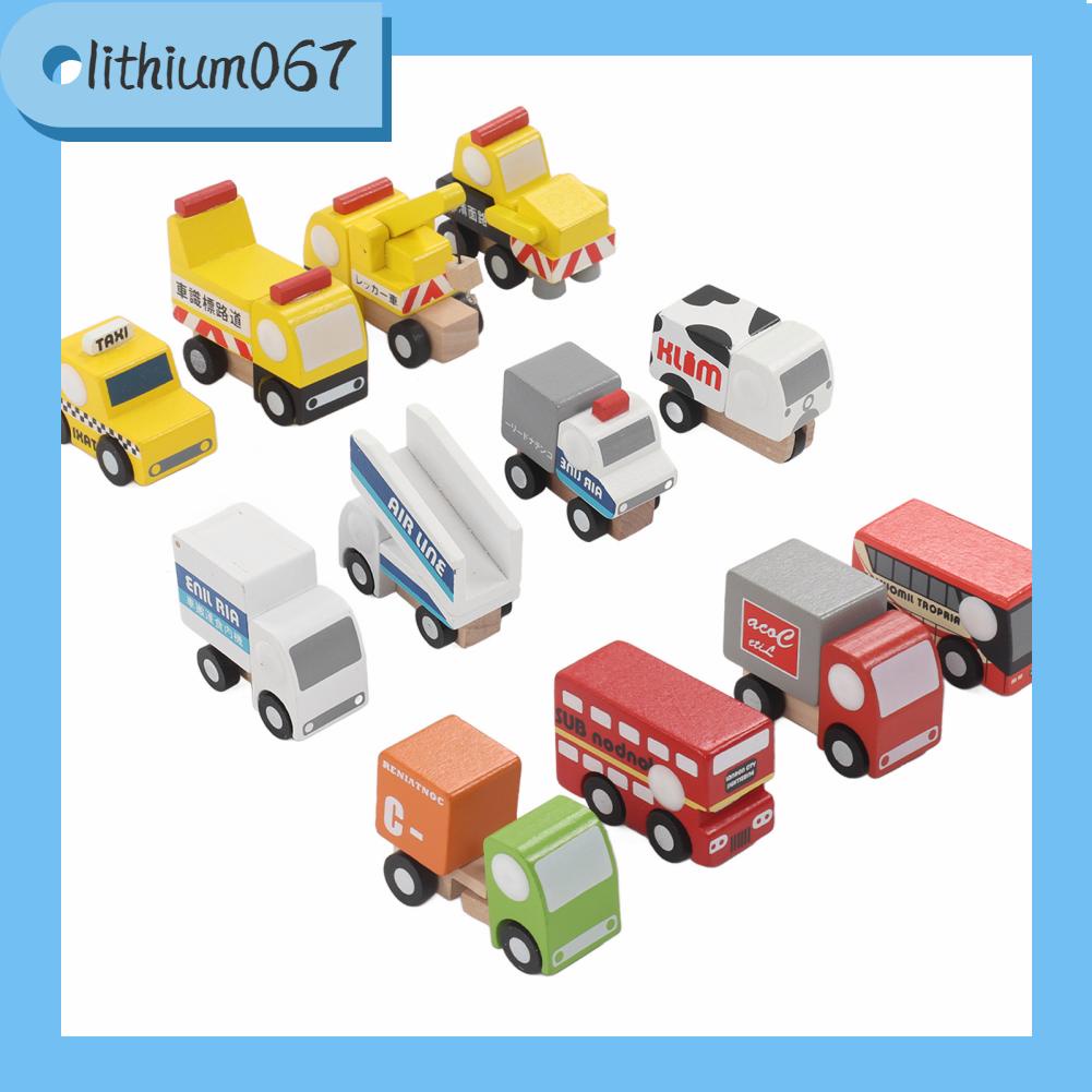 Lithium067 12 cái Ô tô đồ chơi bằng gỗ Thân thiện với môi trường Gỗ không độc hại An toàn Kéo về Kích thước hoàn hảo Xe cho trẻ em mới biết đi