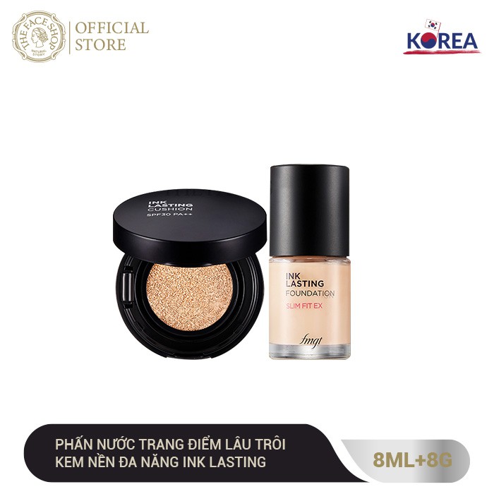 Bộ Trang Điểm Đa Năng TheFaceShop (Kem Nền Inklasting 8ml+8g, Bông Mút,Son Flat Velvet1.4G)