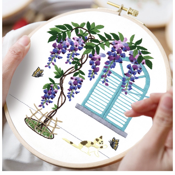 Kit thêu tay - Bộ nguyên liệu thêu tranh hình vườn hoa phong cách châu Âu