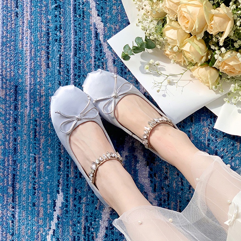 Giày Múa Ba Lê Mũi Tròn Đế Bằng Chất Liệu Satin Cao Cấp Thời Trang Cho Nữ