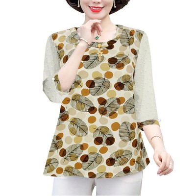 GOTI - Áo Quỳ Bà Bigsize Dành Tặng Mẹ Dạng Cổ Xếp Ly Tay Loe Cổ Nhún Bèo Cột Nơ 3A22 3A17 3A21