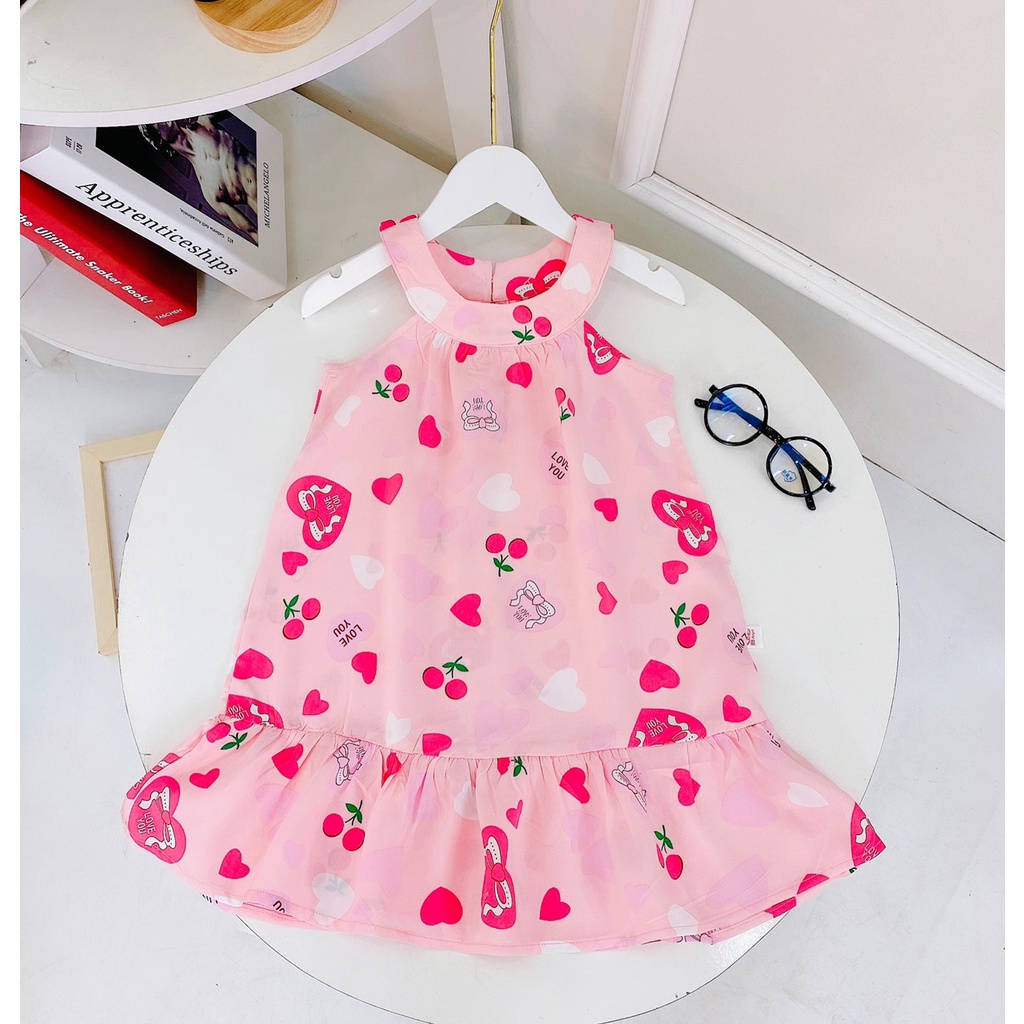 ✓22-40kg✓ Váy lanh lụa cổ yếm Bb Angel cho bé gái từ 22-40kg