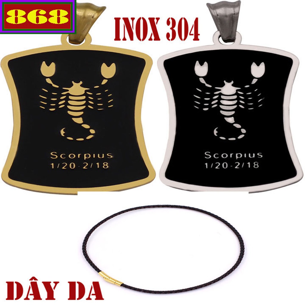 Vòng cổ cung Bọ Cạp inox VDDECTYV - Dây da đen 12 cung Hoàng đạo - Inox 304, không đen, phông phai màu
