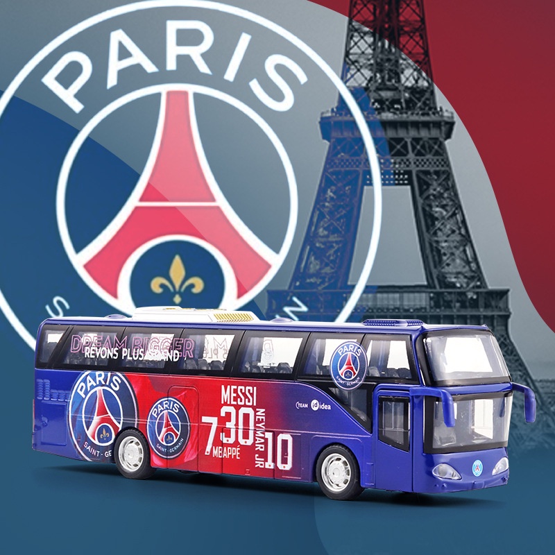 Mô hình xe Bus đội bóng Paris Saint Germain(PSG) tỉ lệ 1:32 bằng kim loại, có đèn và âm thanh